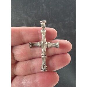 925 Sterling Silver Bamboo Textured Cross Pendant Vintage
